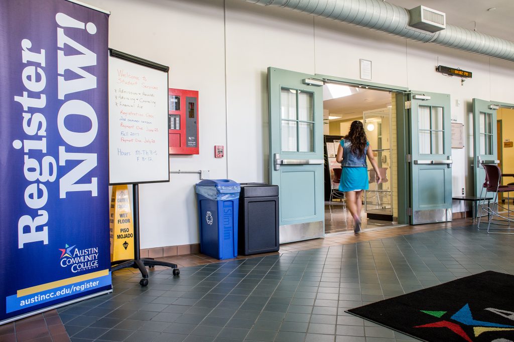 A student in the public space at RGC building 3000