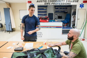 Students learning how to become EMT's.